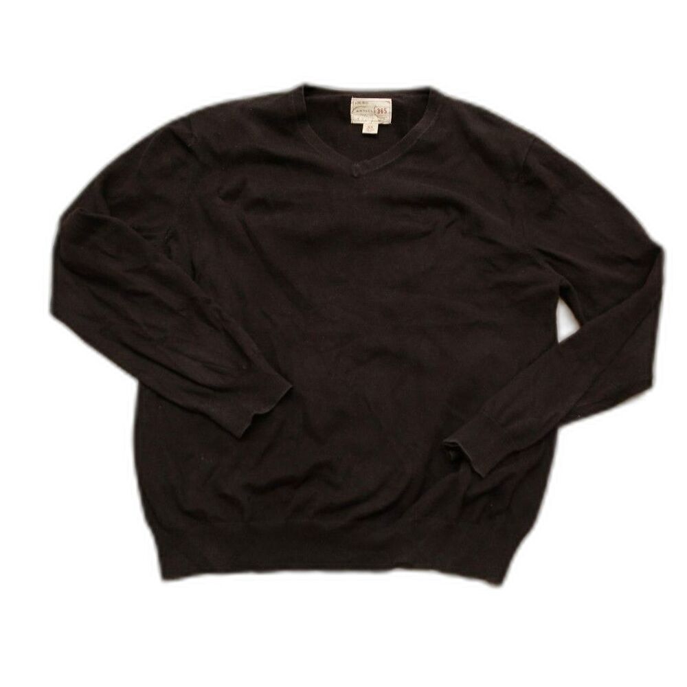 Article 365 Mens Black V Neck Sweater Large Cotton Cashmere Blend Lightweight